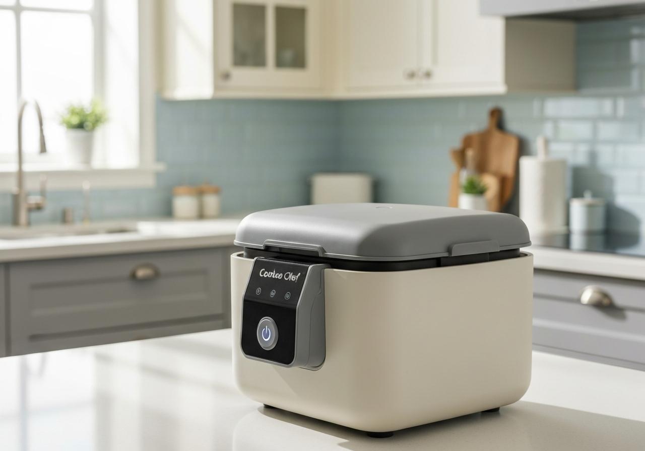 Cookeo posé sur plan de travail cuisine, couvercle fermé