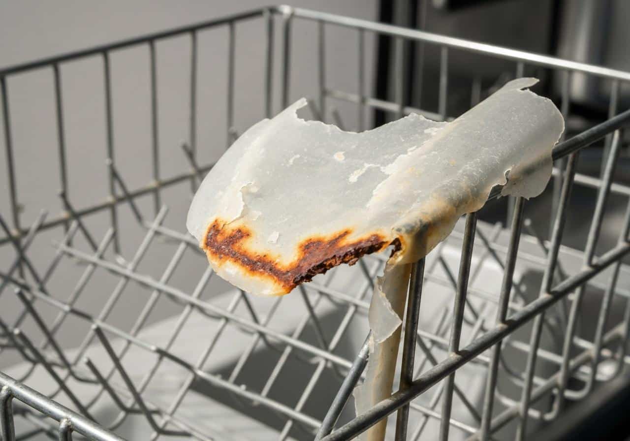 Panier lave-vaisselle rouillé avec zones boursouflées visibles