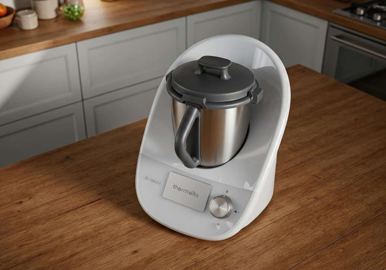 Thermomix TM31 bol et couvercle verrouillés sur plan de travail