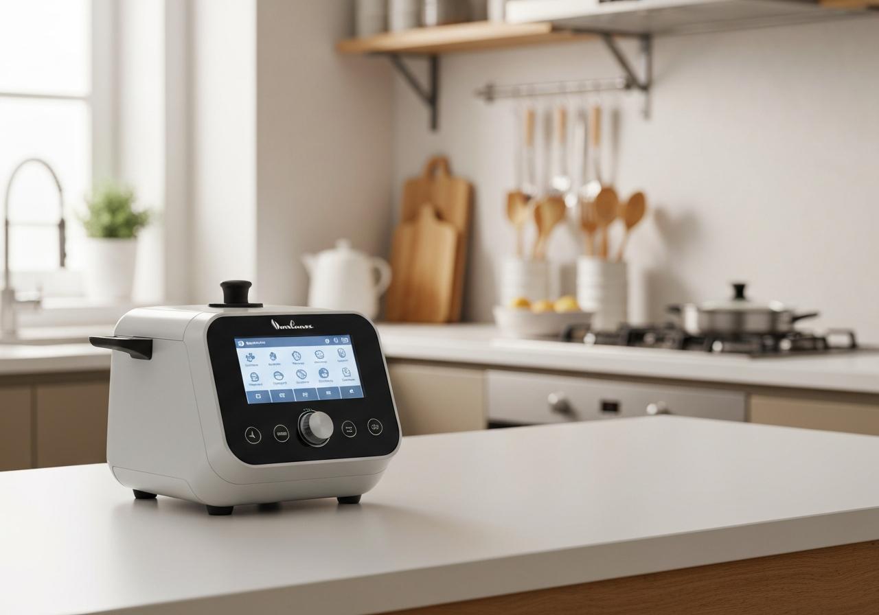 Cookeo Moulinex posé sur plan de travail cuisine