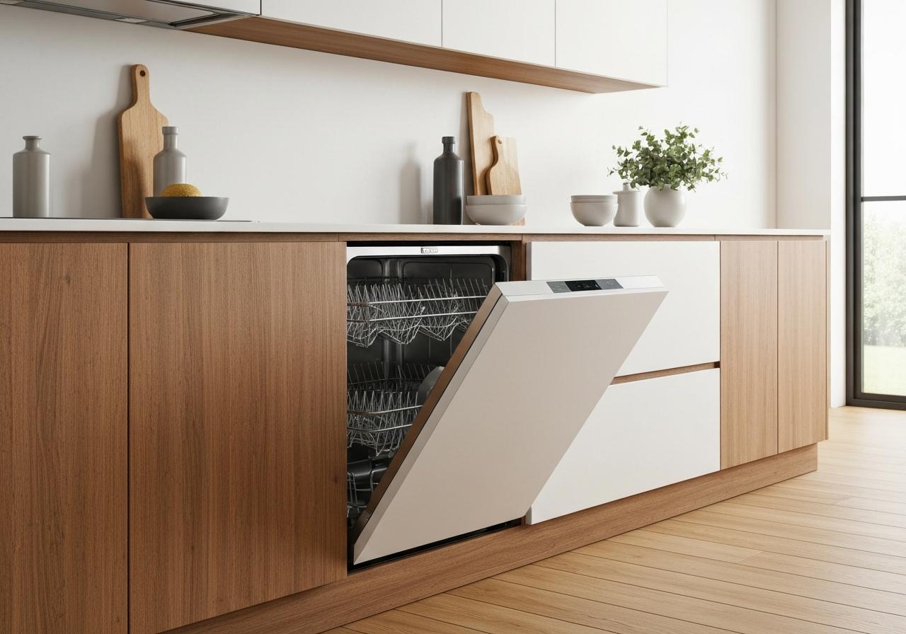 Lave-vaisselle tout-intégrable encastré sous plan de travail cuisine