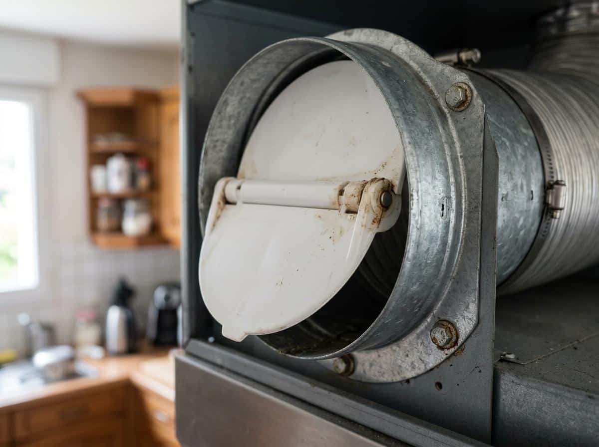 Clapet anti-retour à la sortie d'une hotte aspirante